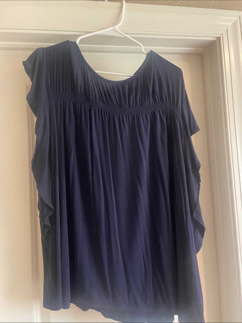 Ava & Viv Navy Pleated Yoke Flutter Sleeve Tunic